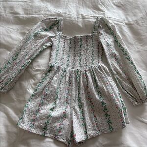 The Emma smocked romper (Janie and Jack) Green Floral